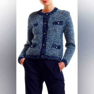 Maje Mission Navy Metallic Sequin Sweater Cardigan with golden buttons, Size 2